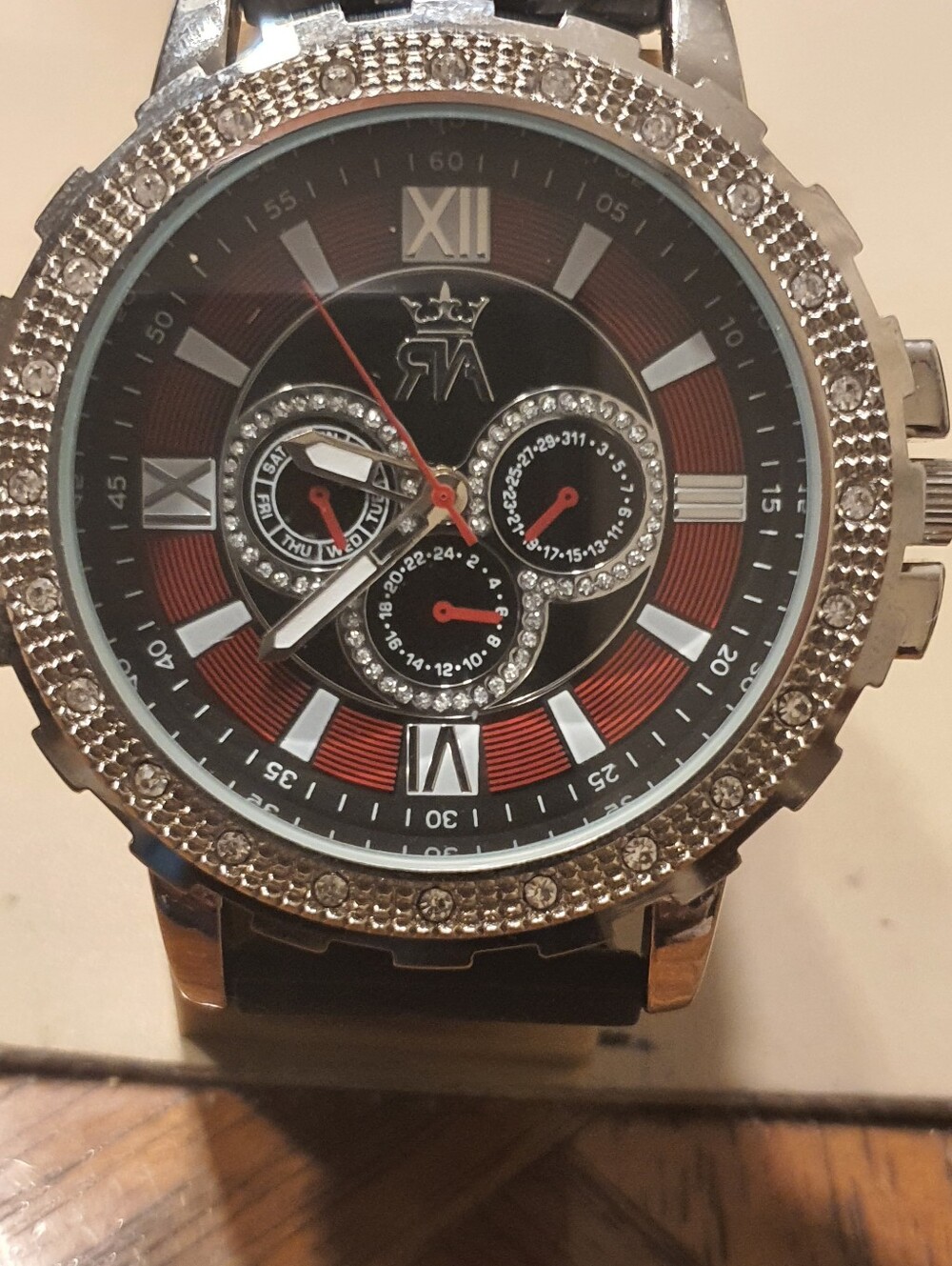 Red Ape Silver/Red Rhinestone Bling Rubber Strap Men's Watch